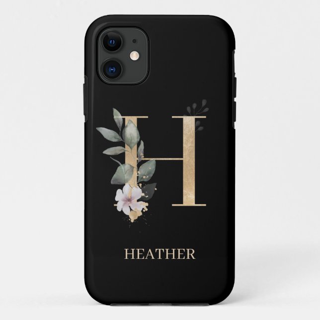 H Monogramm Floral Personalisiert Case-Mate iPhone Hülle (Rückseite)