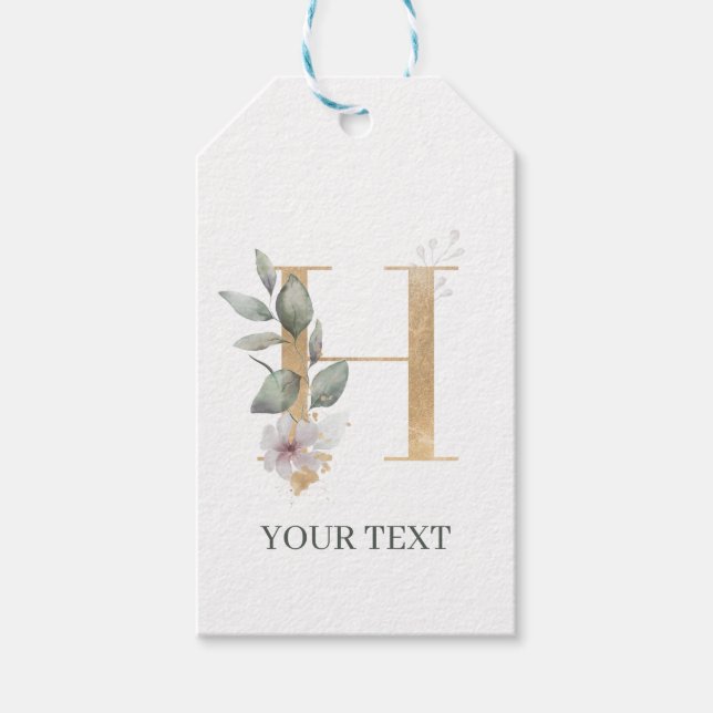 H Monogramm Floral Personalisiert Geschenkanhänger (Vorderseite)