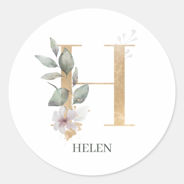 H Monogramm Floral Personalisiert Runder Aufkleber (Vorderseite)