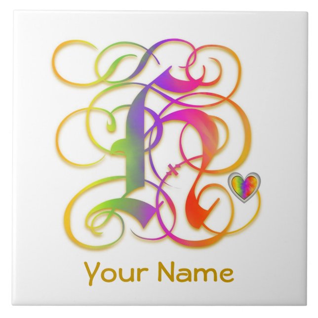 H Monogramm Ihr Name "Gothic Rainbow" Keramik Tile Fliese (Vorderseite)