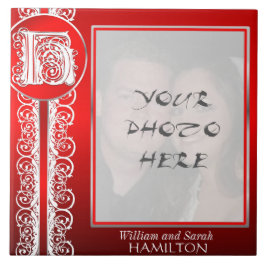 H Monogramm "Weiße Spitzen auf Rot" mit Foto - Til Fliese