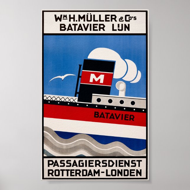 H. Muller Batavier Lijn Vintage Poster 1929 (Vorne)