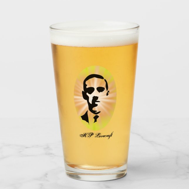 H. P. Lovecraft Cameo Pint Glas (Vorne (Gefüllt))