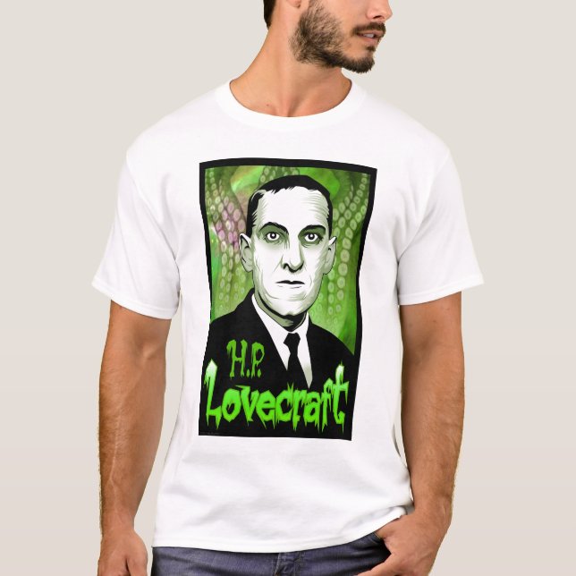 H.P. Lovecraft Porträt (Grün) T-Shirt (Vorderseite)