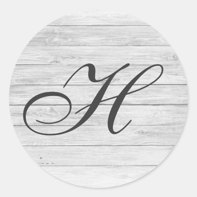 H) Rustikales Holzmonogramm | Monogram Shop Runder Aufkleber (Vorderseite)