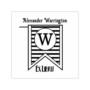 H Streifen Initial Banner Monogram Ex Libris Book Permastempel