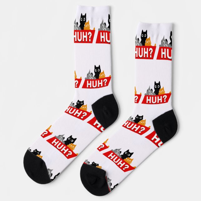 "Hä?" Dummes Multicolor-Cartoon-Katzen-Meme Socken (Linkes Detail)
