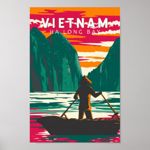 Ha Long Bay Vietnam Boat Vendor Travel Art Vintag Poster