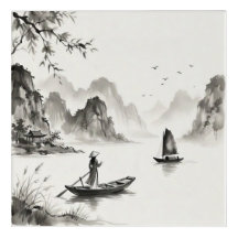 Ha Long Bay Vietnam Ink Wash Landscape