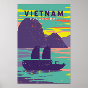 Ha Long Bay Vietnam Junk Boat Travel Art Vintag Poster