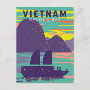 Ha Long Bay Vietnam Junk Boat Travel Art Vintag Postkarte
