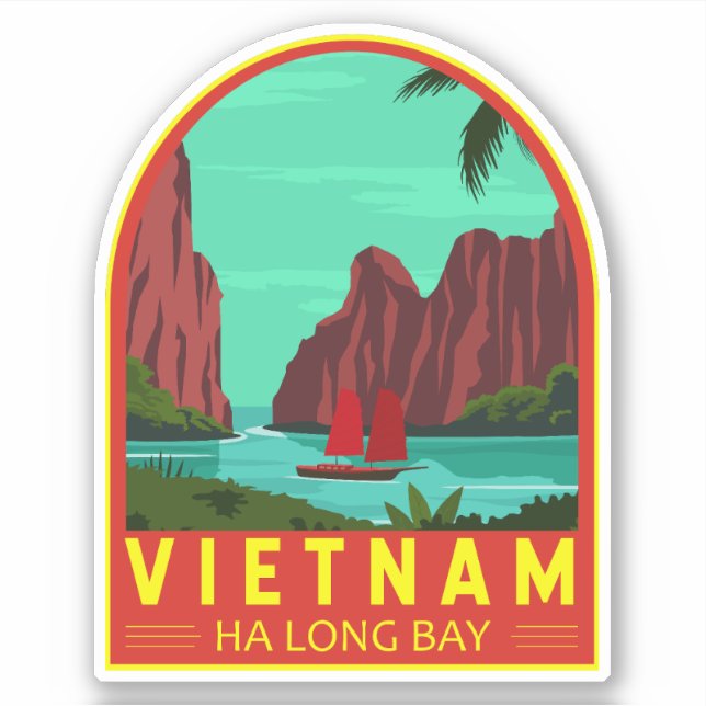 Ha Long Bay Vietnam Reisen Vintag Art Aufkleber (Vorderseite)
