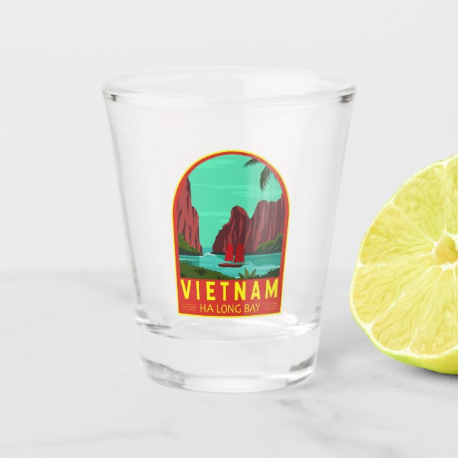 Ha Long Bay Vietnam Reisen Vintag Art Schnapsglas (Vorderseite)
