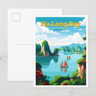 Ha Long Bay Vietnam Reisen Vintag Illustration Postkarte