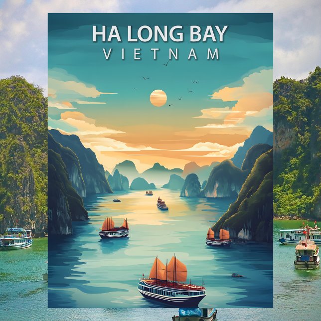 Ha Long Bay Vietnam Retro Southeast Asia Coastal Postkarte (Ha Long Bay Vietnam Retro Southeast Asia Coastal Postcard
)