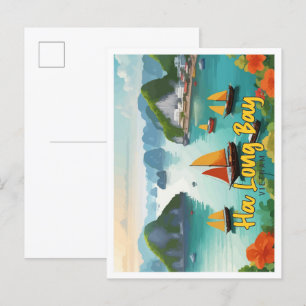 Ha Long Bay Vietnam Vintage Travel Illustration Postkarte