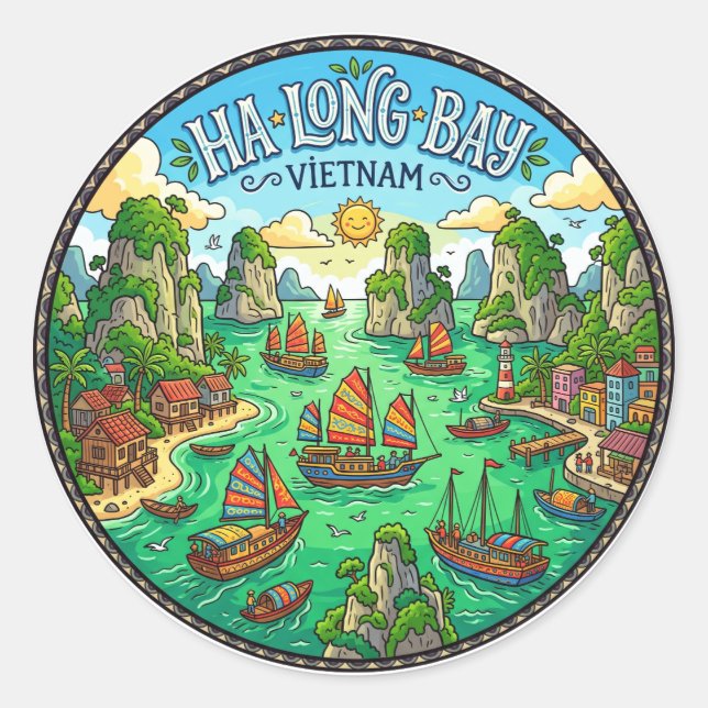 Ha Long Bucht Vietnam Runder Aufkleber (Vorderseite)