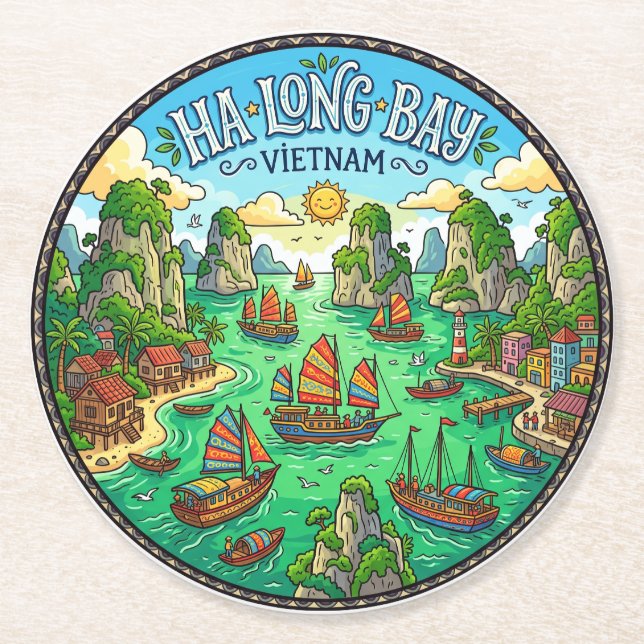 Ha Long Bucht Vietnam Runder Pappuntersetzer (Vorderseite)