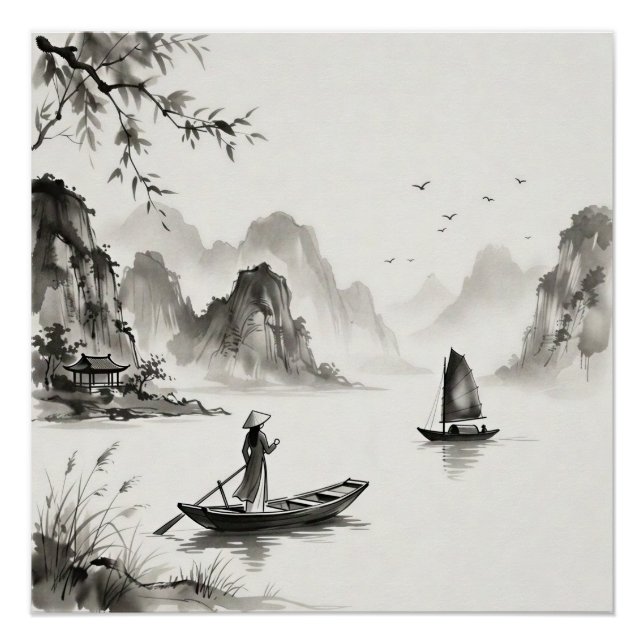 Ha-Long-Bucht Vietnam Tuschelandschaft Poster (Vorderseite)