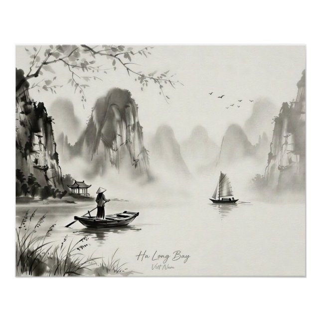 Ha-Long-Bucht Vietnam Tuschelandschaft Poster (Vorderseite)