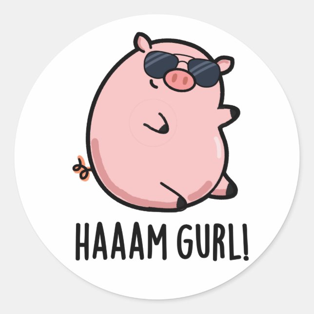 Haaam Gurl Funny Pig Pun Runder Aufkleber (Vorderseite)