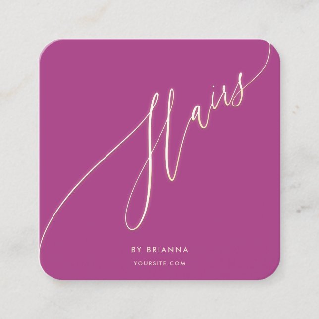 Haair Beauty Salon Haarstylist Gold Script Quadratische Visitenkarte (Vorderseite)