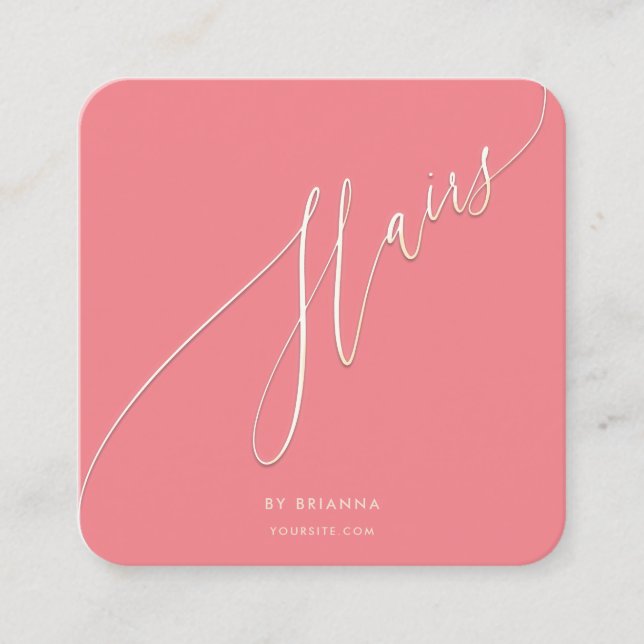 Haair Beauty Salon Haarstylist Gold Script Quadratische Visitenkarte (Vorderseite)