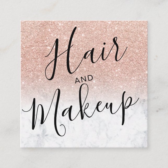 Haar Make-up Rose Gold Glitzer Marmor soziale Medi Quadratische Visitenkarte (Vorderseite)