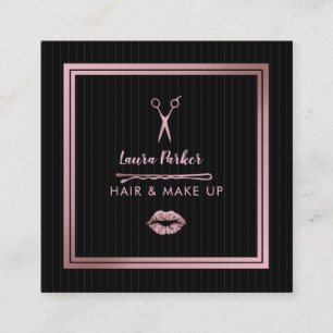 Haar-Make-upStylist-Rosen-GoldImitat-schwarzer Quadratische Visitenkarte
