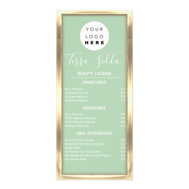 Haar Makeup Nagelmanicure Pedicure Gold Minze Grün Werbekarte (Vorne)