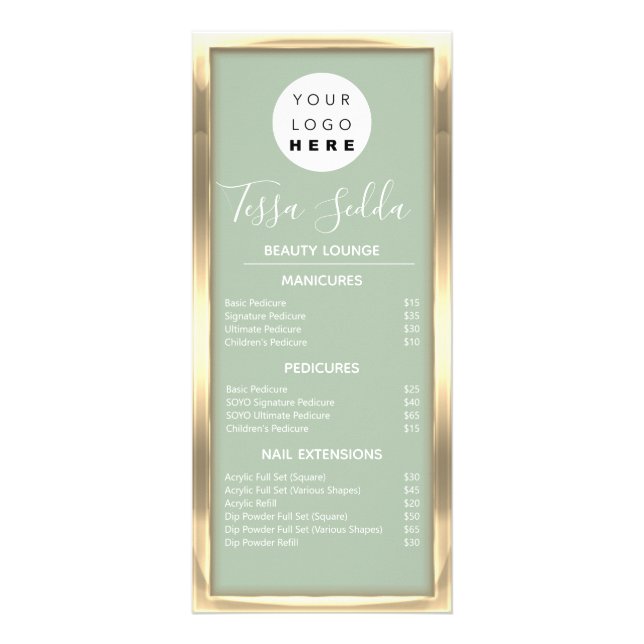 Haar Makeup Nagelmanicure Pedicure Gold Minze Grün Werbekarte (Vorne)