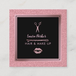 Haar Makeup Stylist Rose Gold Imitate Schwarzer Gl Quadratische Visitenkarte