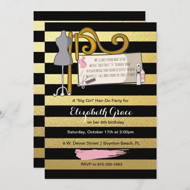 Haar/Mode Party Einladung anzeigen (Vorne/Hinten)