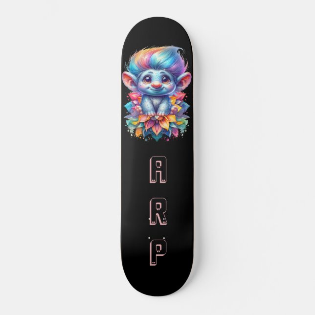 *~* Haar Regenbogen-Troll AP89 Neon Initial Skateboard (Vorderseite)