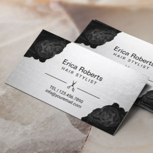 Haar Stylist Chic Black Floral Silver Ernennung Terminkarte