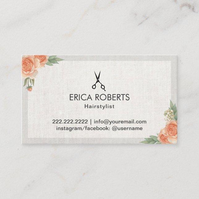 Haar-Stylist-elegante Blumenverabredung Terminkarte (Vorderseite)