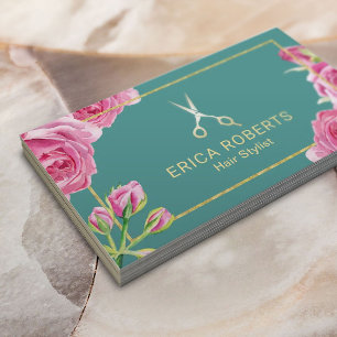 Haar-Stylist-elegantes Blumengold Scissor Salon Visitenkarte