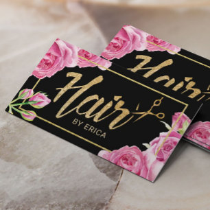 Haar-Stylist-elegantes Blumengoldgerahmter Visitenkarte