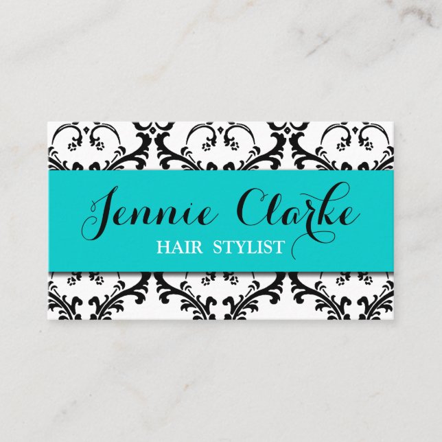 Haar-Stylist-Geschäfts-Karten-Damast-Blau Visitenkarte (Vorderseite)