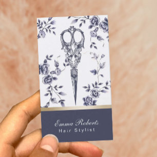 Haar-Stylist-Haar-Salon-Vintages blaues Blumen Visitenkarte