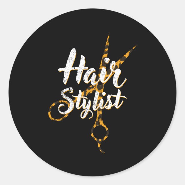 Haar Stylist Leopard Schere Friseurstylle Runder Aufkleber (Vorderseite)