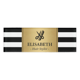 Haar-Stylist-Logo-nobles GoldSchwarz-weiße Namenschild
