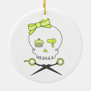 Haar-Stylist-Schädel u. Scissor gekreuzte Knochen Keramikornament