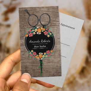 Haar-Stylist Scissor u. Blumen-Holz-Verabredung Terminkarte