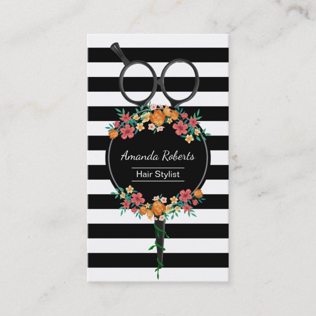 Haar-Stylist Scissor u. Blumen-moderne Verabredung Terminkarte (Vorderseite)