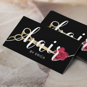 Haar-Stylist Scissor u. Blumen-Typografie-Salon Visitenkarte
