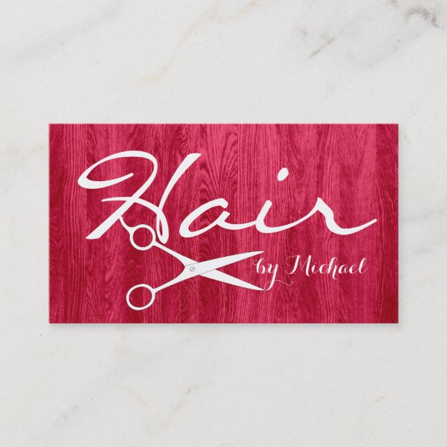 Haar-Stylist-Verabredungs-modernes rotes hölzernes Terminkarte (Vorderseite)