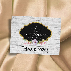 Haar Stylist Vintag floral Rustikales Holz Vielen  Postkarte