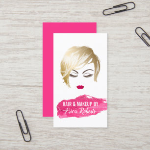 Haar-u. Maskenbildner-Mädchen u. rosa Visitenkarte