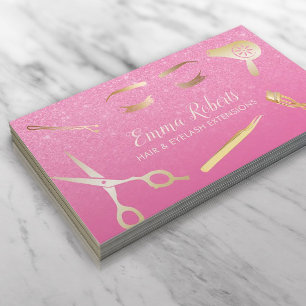 Haar u. Peitschen-Salon-modernes Gold u. rosa Visitenkarte